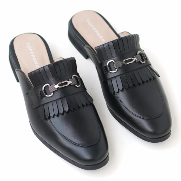 Korean Style Horsebit Lether Half Shoe - Black