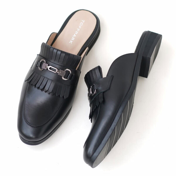 Korean Style Horsebit Lether Half Shoe - Black