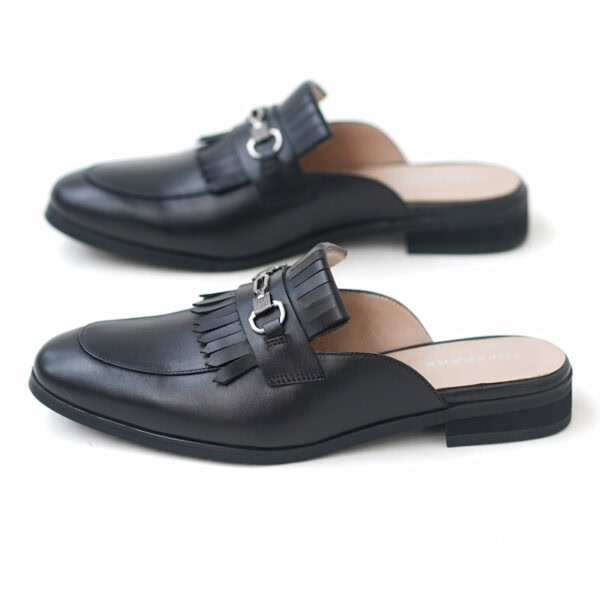 Korean Style Horsebit Lether Half Shoe - Black