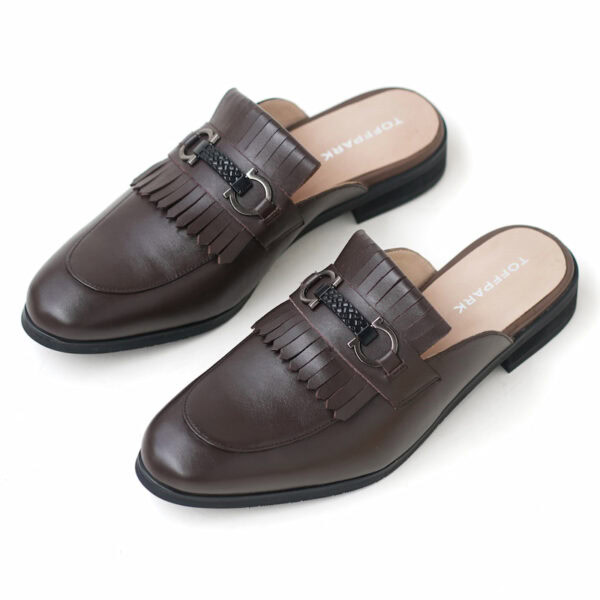 Korean Style Horsebit Lether Half Shoe - Chocolate