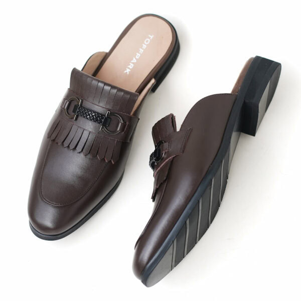 Korean Style Horsebit Lether Half Shoe - Chocolate