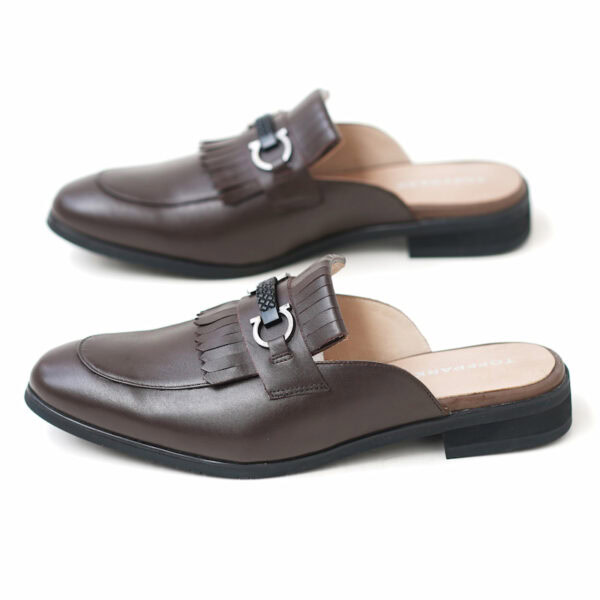 Korean Style Horsebit Lether Half Shoe - Chocolate