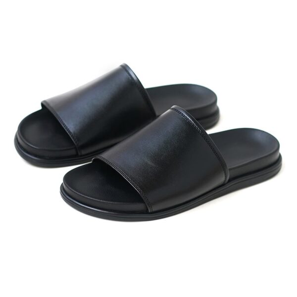 Genuine Leather Outdoor Non-slip Slide Slipper - Black