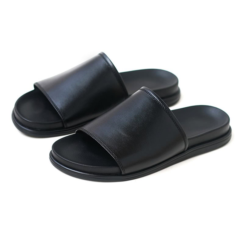 Genuine Leather Outdoor Non-slip Slide Slipper - Black