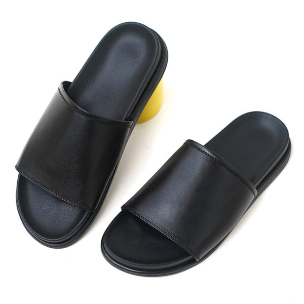 Genuine Leather Outdoor Non-slip Slide Slipper - Black