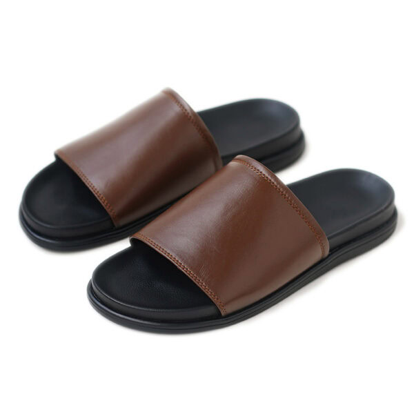 Genuine Leather Outdoor Non-slip Slide Slipper - Chocolate