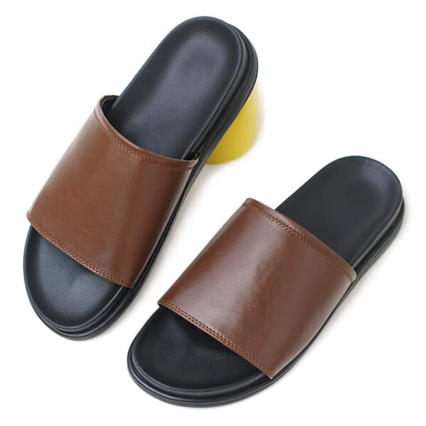 Genuine Leather Outdoor Non-slip Slide Slipper - Chocolate