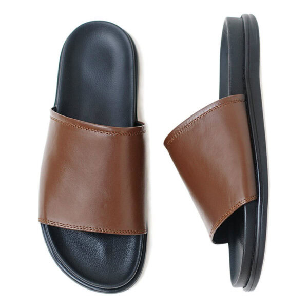 Genuine Leather Outdoor Non-slip Slide Slipper - Chocolate