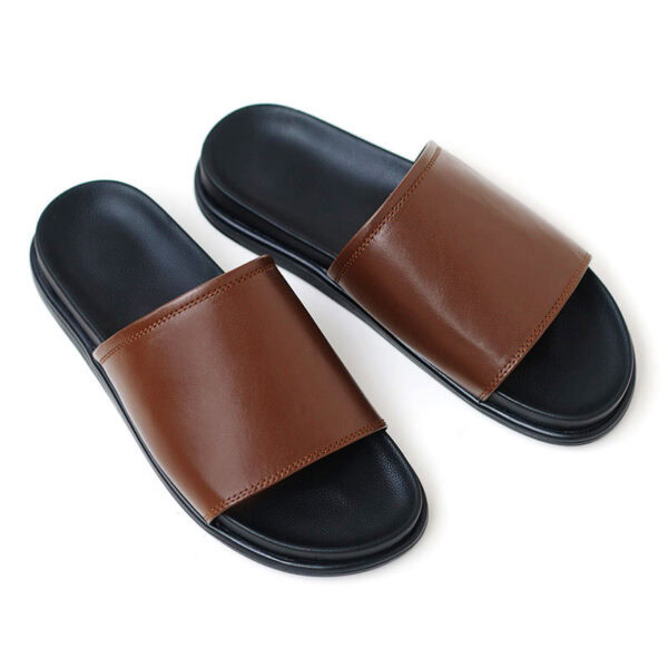 Genuine Leather Outdoor Non-slip Slide Slipper - Chocolate