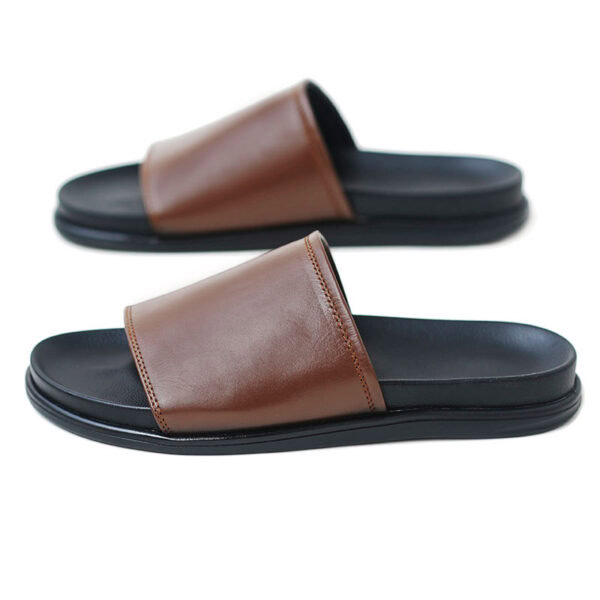 Genuine Leather Outdoor Non-slip Slide Slipper - Chocolate