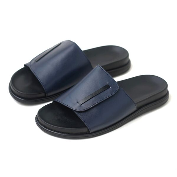 Korean Style Soft-sole Leather Slide Slipper - Blue