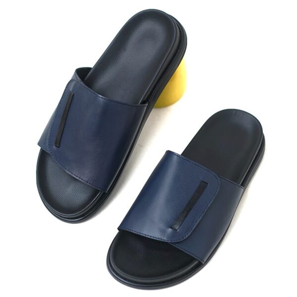 Korean Style Soft-sole Leather Slide Slipper - Blue