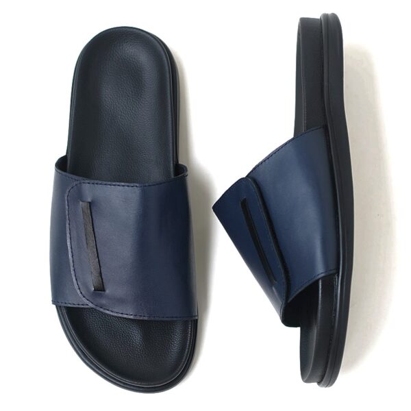 Korean Style Soft-sole Leather Slide Slipper - Blue