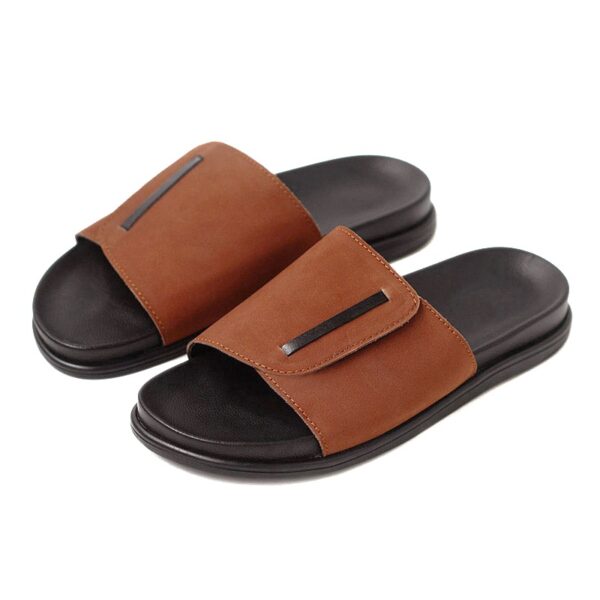 Korean Style Soft-sole Leather Slide Slipper - Brown