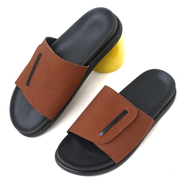 Korean Style Soft-sole Leather Slide Slipper - Brown