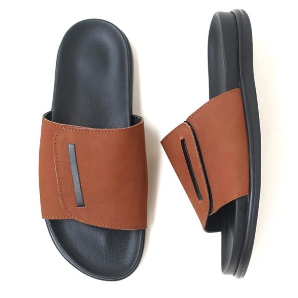 Korean Style Soft-sole Leather Slide Slipper - Brown