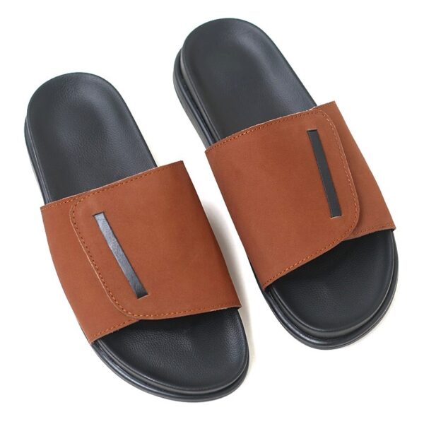 Korean Style Soft-sole Leather Slide Slipper - Brown