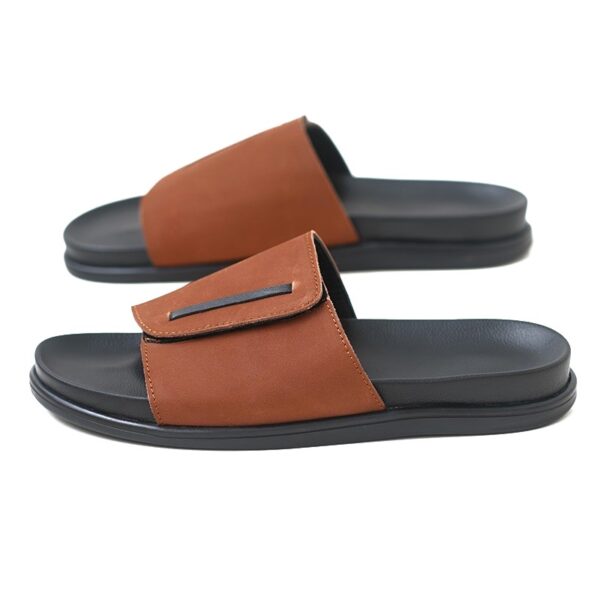 Korean Style Soft-sole Leather Slide Slipper - Brown