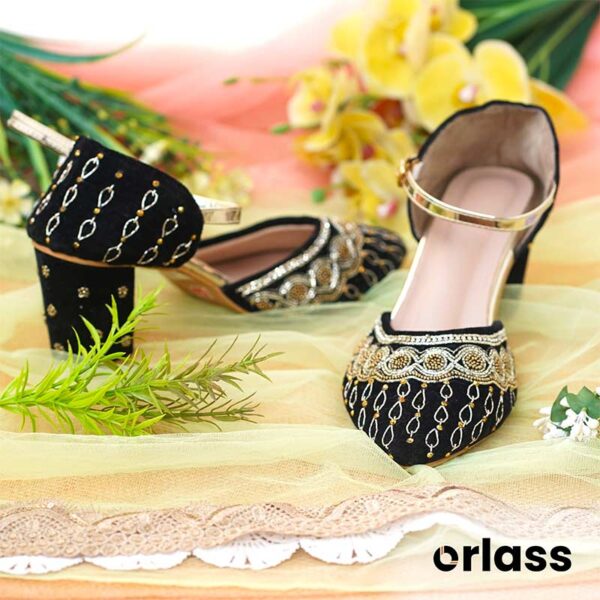 Orlass Mystic Bloom Velvet Belt Mule - Black