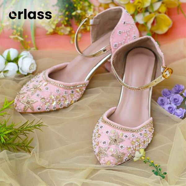 Orlass Sunflower Velvet Belt Mule - Light Pink