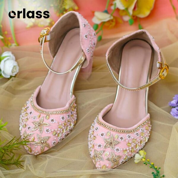 Orlass Sunflower Velvet Belt Mule - Light Pink