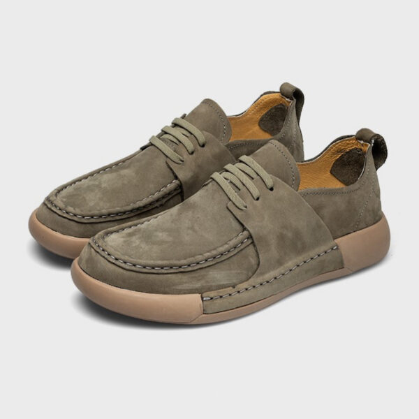 Round Head All Match Soft Leather Casual Shoe - Khaki Green