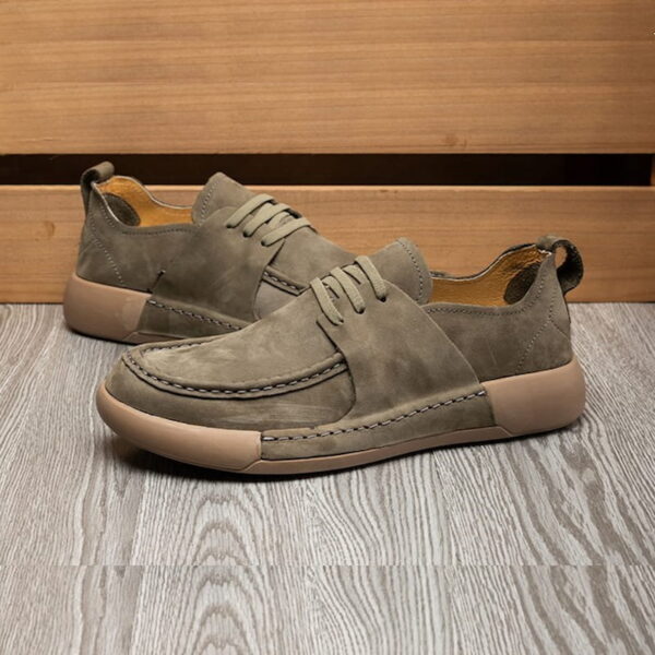 Round Head All Match Soft Leather Casual Shoe - Khaki Green