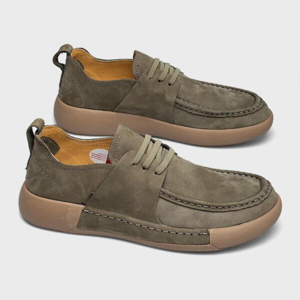 Round Head All Match Soft Leather Casual Shoe - Khaki Green