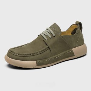 Round Head All Match Soft Leather Casual Shoe – Khaki Green