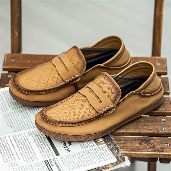 Round Head Lightweight Leather Penny Loafer - Light Brown