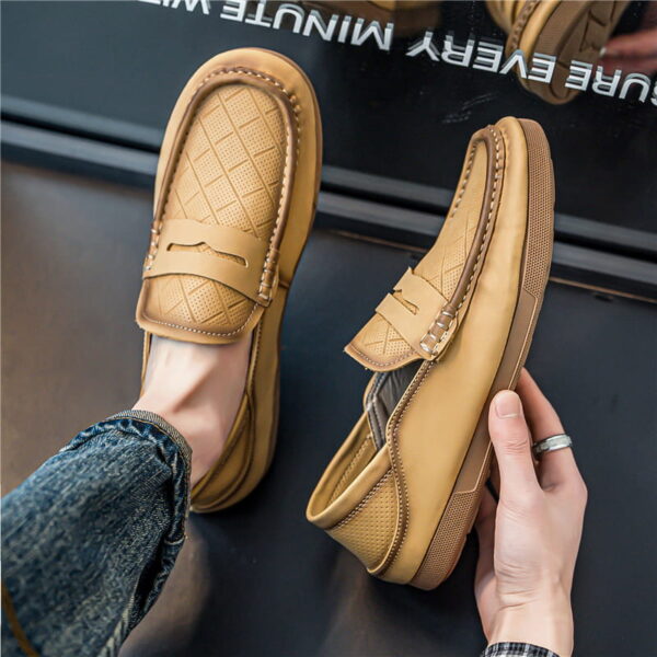 Round Head Lightweight Leather Penny Loafer - Light Brown