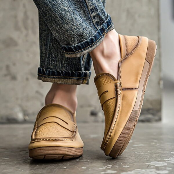 Round Head Lightweight Leather Penny Loafer - Light Brown