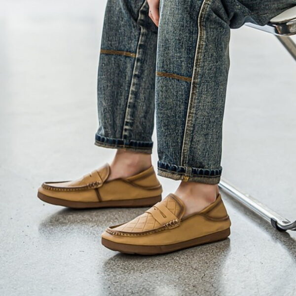 Round Head Lightweight Leather Penny Loafer - Light Brown