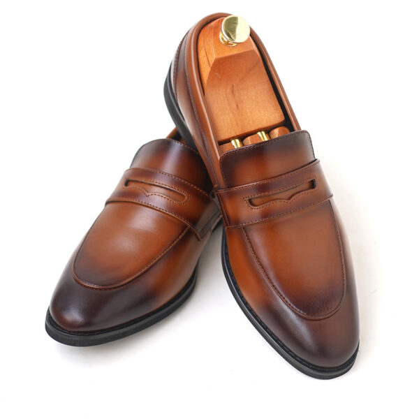 Genuine Leather Pointed Toe Slip-on Formal Shoe - Brown