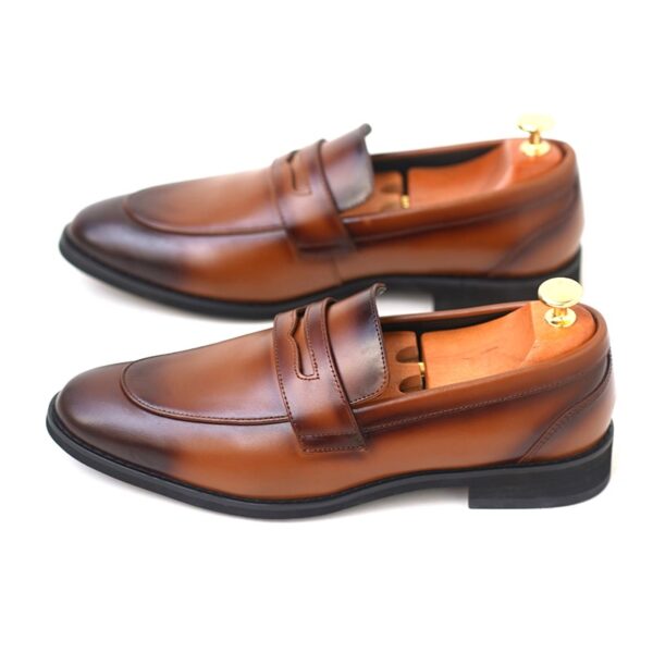 Genuine Leather Pointed Toe Slip-on Formal Shoe - Brown