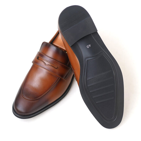 Genuine Leather Pointed Toe Slip-on Formal Shoe - Brown