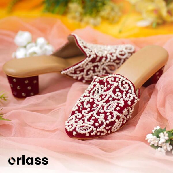 Orlass Blush Designer Heel Mule - Maroon