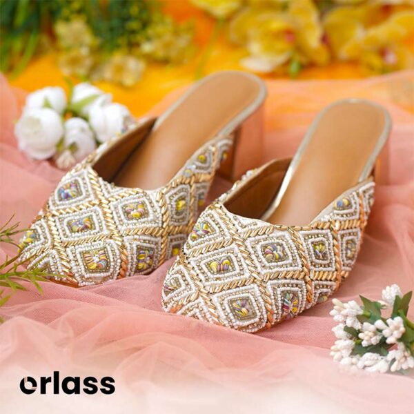 Orlass Clover Round Toe Heel Mule - White