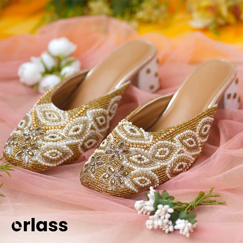 Orlass Cobalt Round Toe Heel Mule - Golden