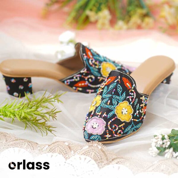 Orlass Emmeline Floral Heel Mule - Black