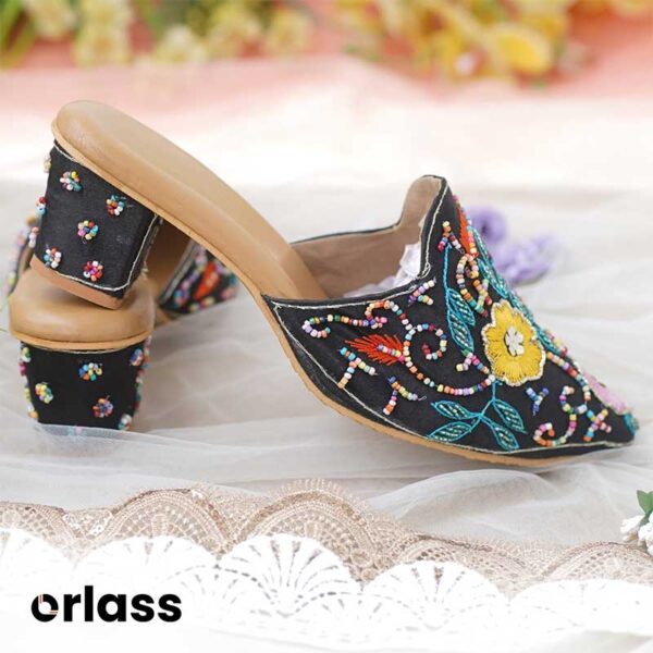 Orlass Emmeline Floral Heel Mule - Black