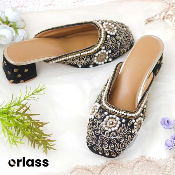 Orlass Pearly Round Toe Heel Mule - Black