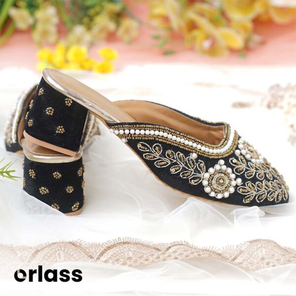 Orlass Pearly Round Toe Heel Mule - Black