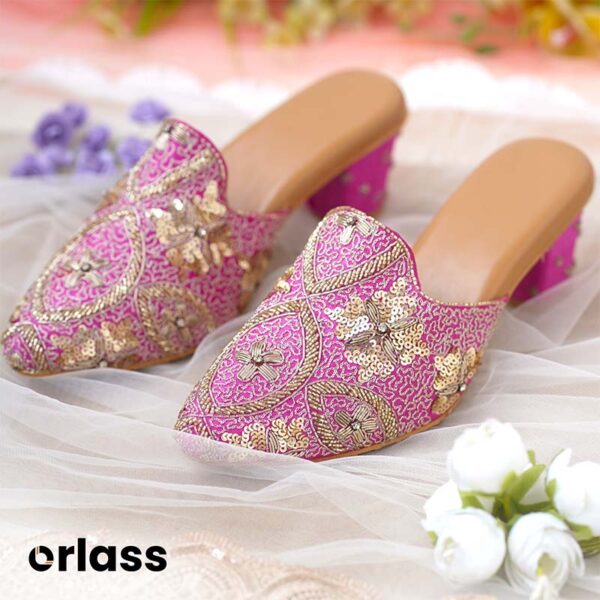 Orlass Rosette Designer Heel Mule - Pink