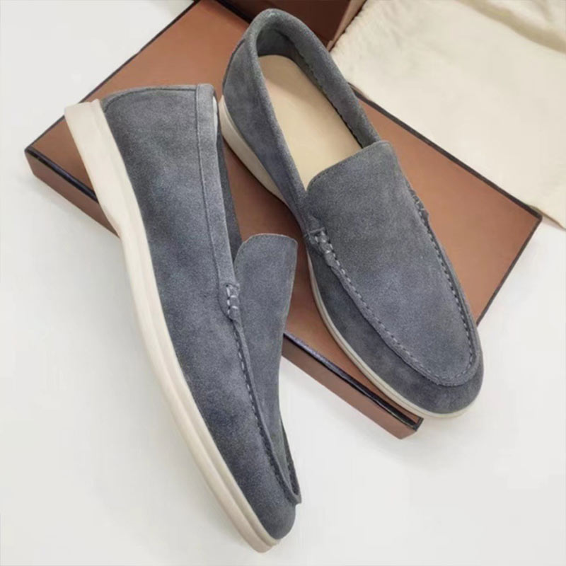 All Match Soft Bottom Suede Leather Loafer - Gray