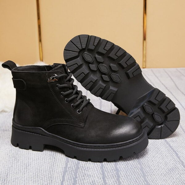 American Retro Zipper Leather Martin Boot - Black