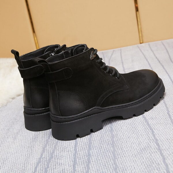 American Retro Zipper Leather Martin Boot - Black