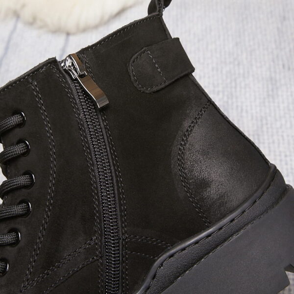 American Retro Zipper Leather Martin Boot - Black