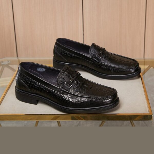 Crocodile Embossed Leather Slip-On Formal Shoe - Black