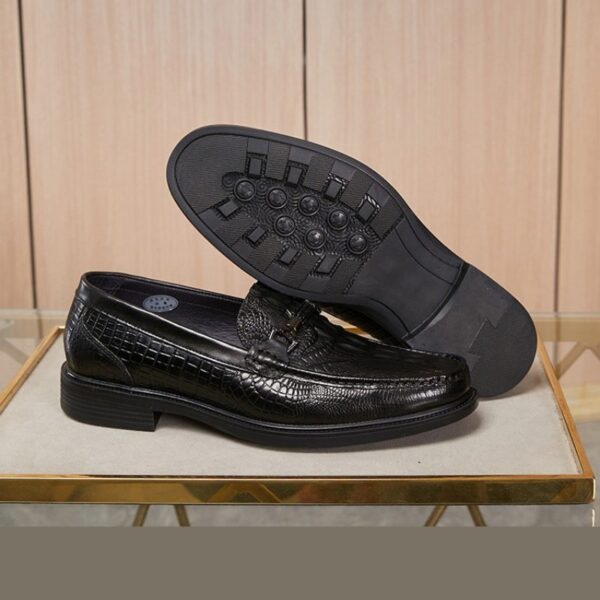 Crocodile Embossed Leather Slip-On Formal Shoe - Black